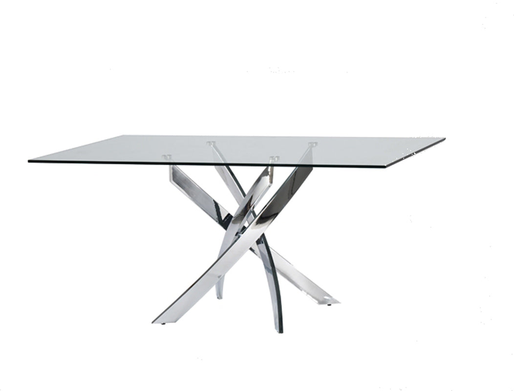 30' Glass and Steel Rectangular Dining Table