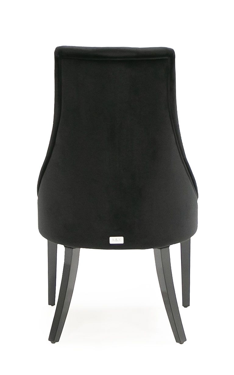 Two 40' Black Velour Fabric and Wood Dining Chairs
