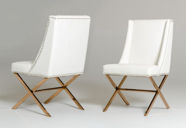 37' White Leatherette and Rosegold Steel Dining Chair