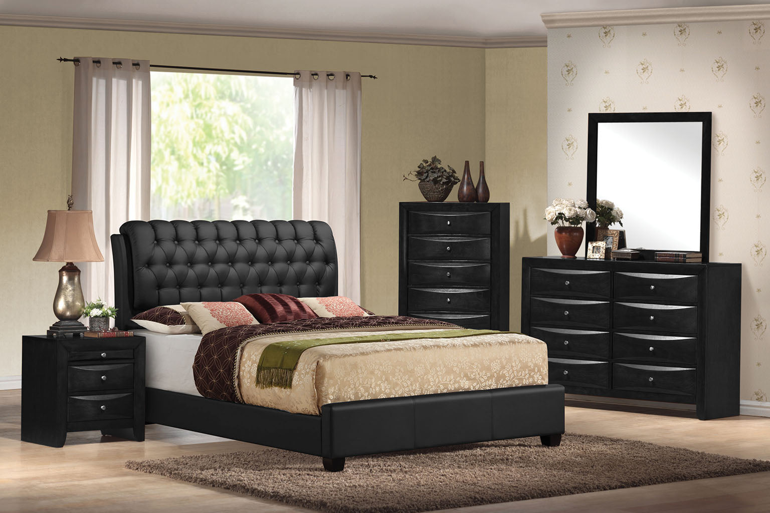 90' X 79' X 49' Black Pu Button Tufted King Bed