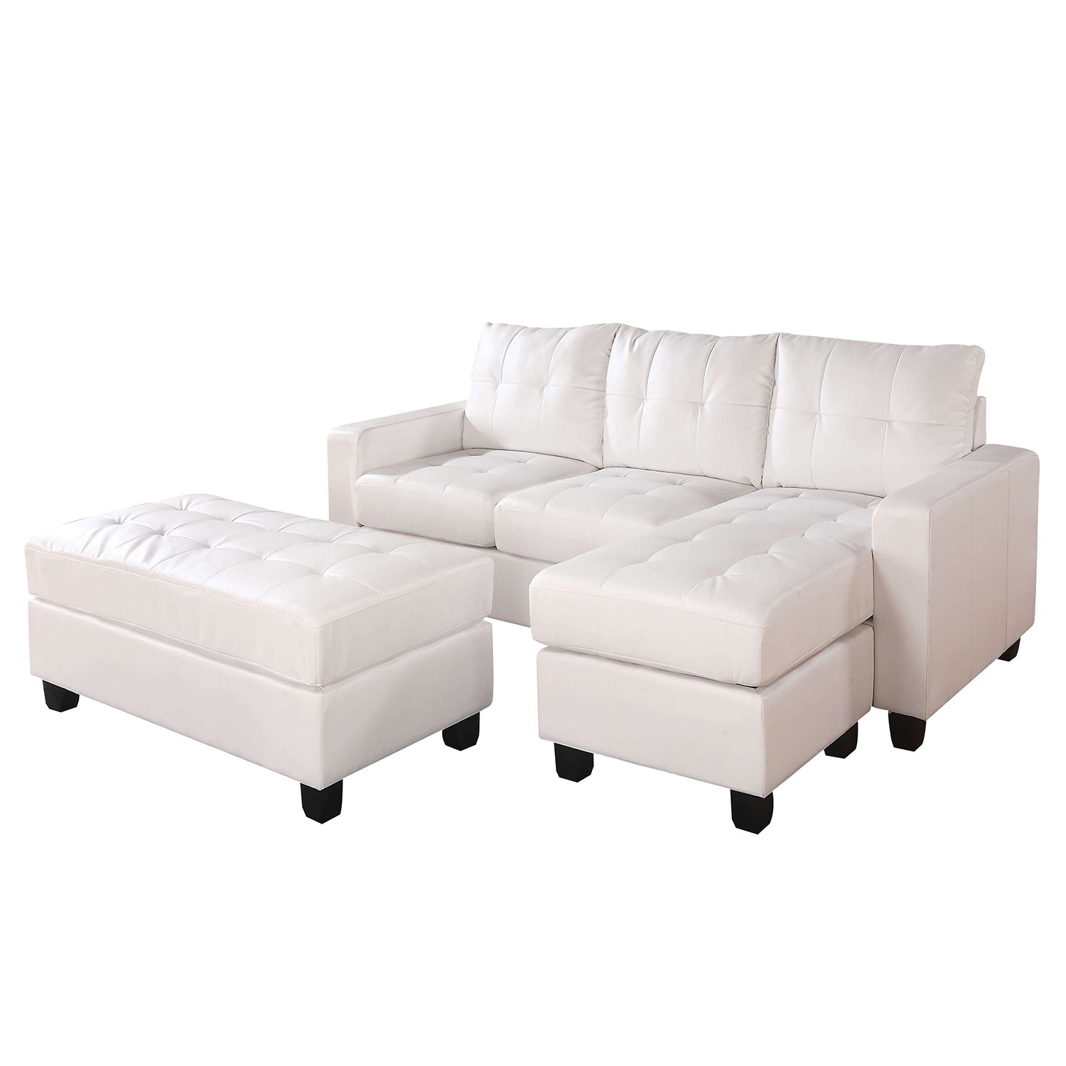 83' X 57' X 35' White Bonded Leather Match Sectional Sofa With Ottoman