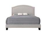 Queen Grey Upholsterd with nailhead trim Platform Bed and dark wood finish legs
