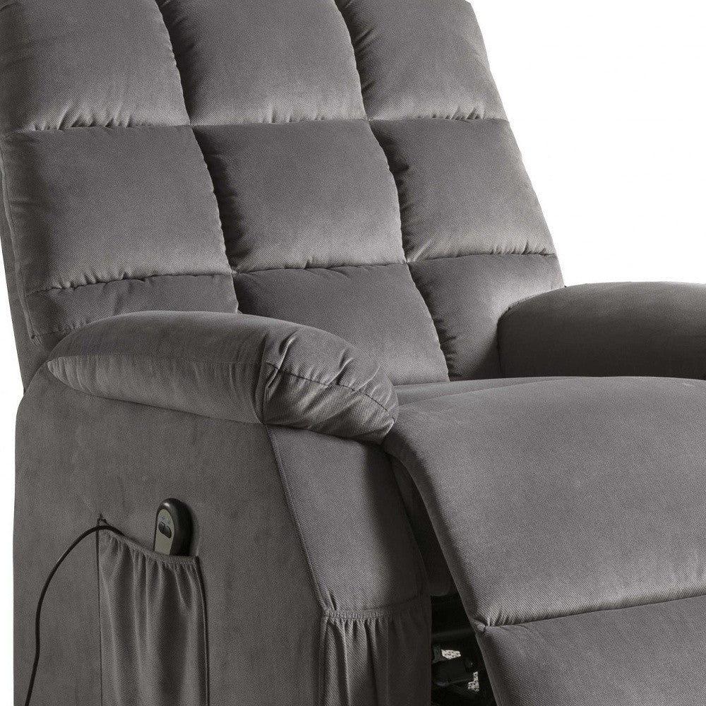 34" X 37" X 41" Gray Velvet Recliner With Power Lift And Massage