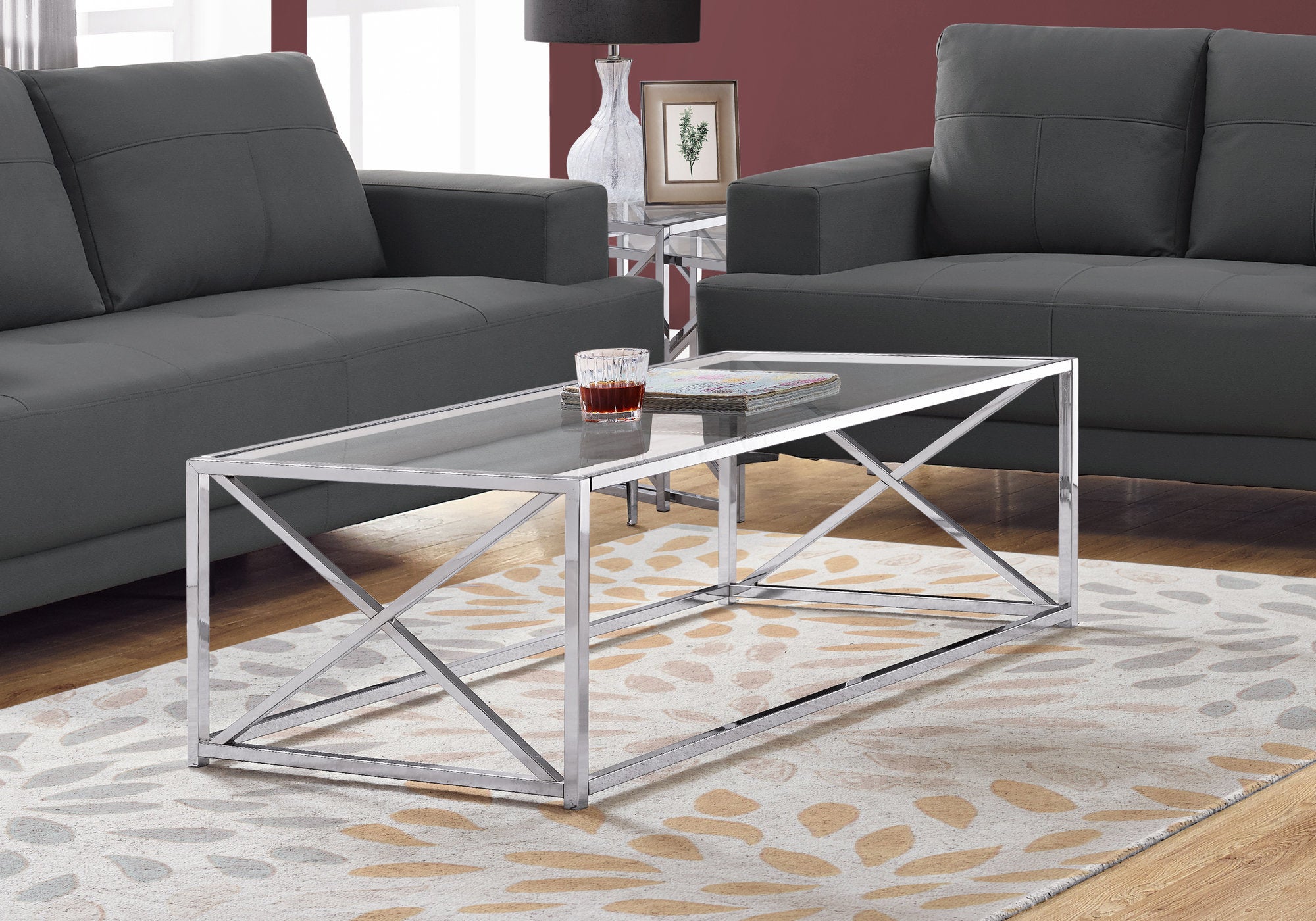 17.25" Chrome Metal and Clear Tempered Glass Coffee Table