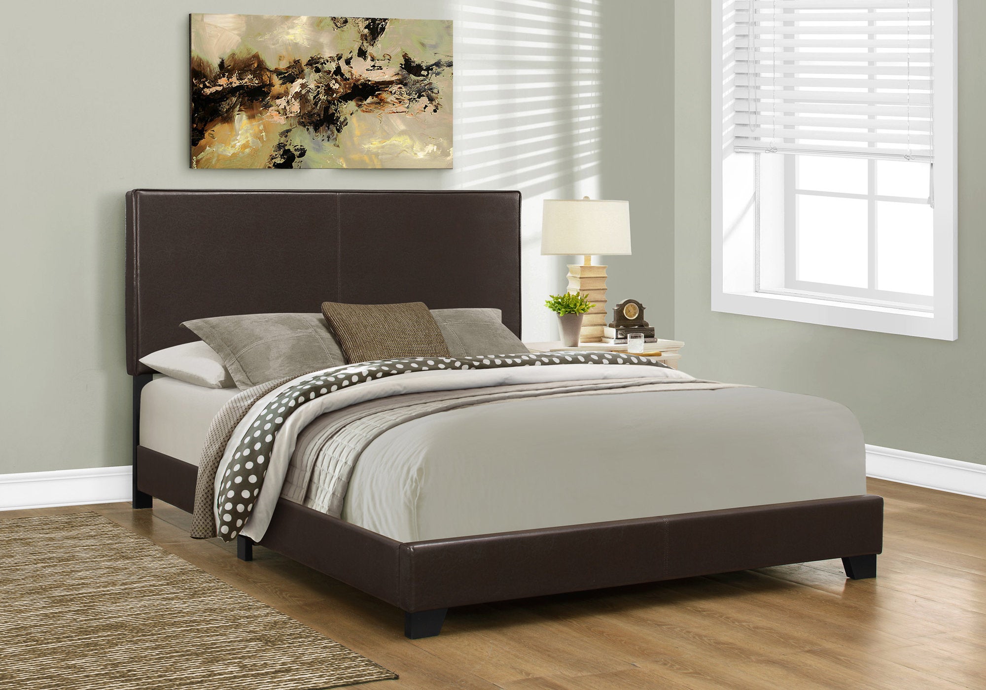 45.75" Solid Wood MDF and Foam Queen Size Bed with Leather Look