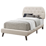 45.25" Beige Solid Wood MDF Foam and Linen Twin Sized Bed with Wood Legs