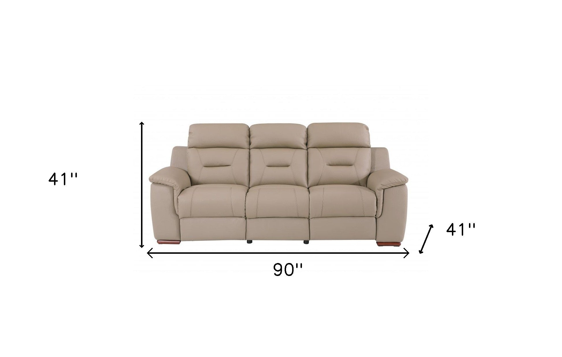 90" X 41" X 41" Modern Beige Leather Reclining Sofa