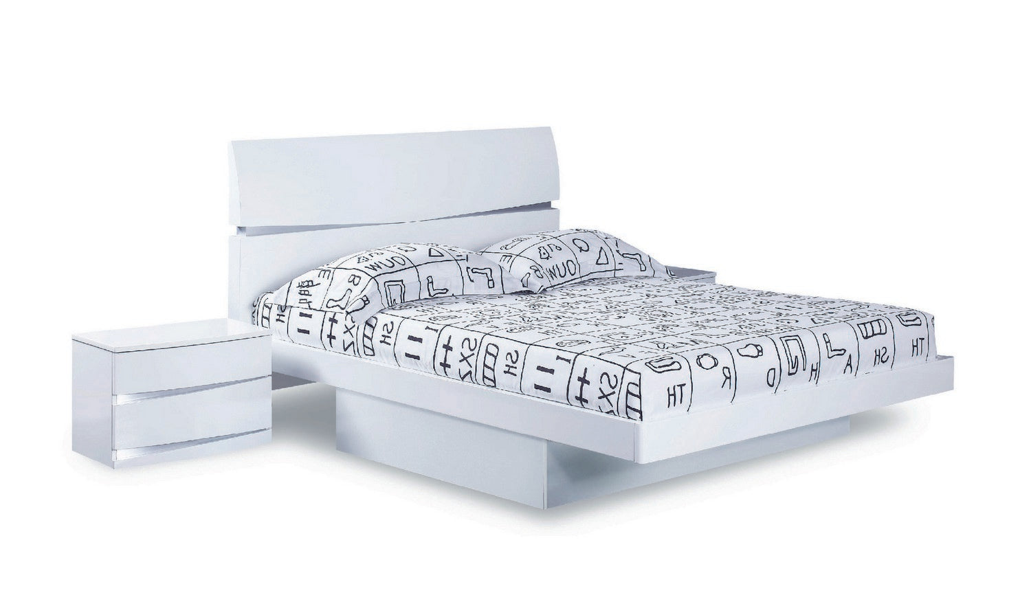 80'' X 60''  X 42.5'' Modern Queen White High Gloss Bed