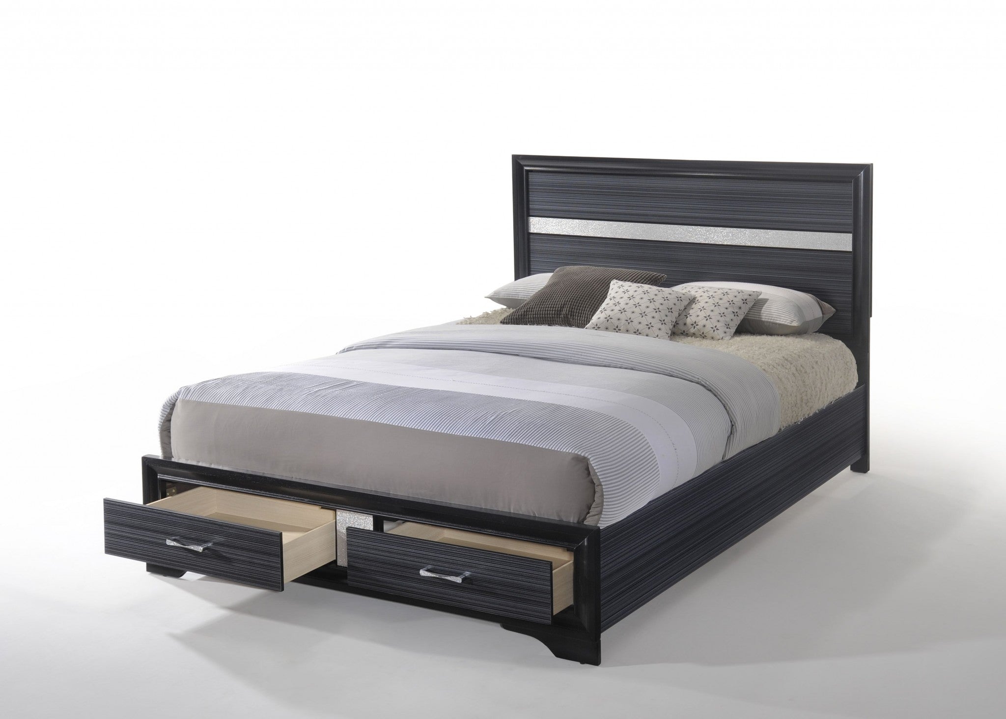 63' X 84' X 50' Black Wood Queen Bed wStorage