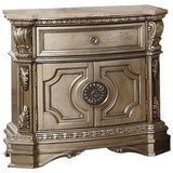 18' X 30' X 29' Antique Champagne Wood Poly Resin Nightstand wMarble Top