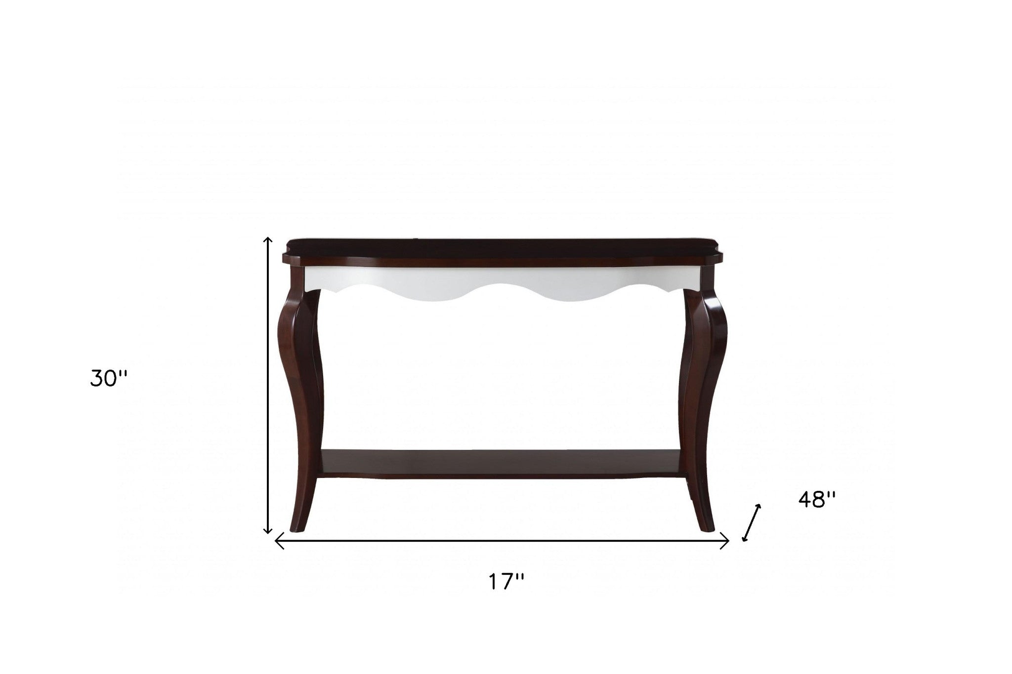 17' X 48' X 30' Walnut White Wood Sofa Table