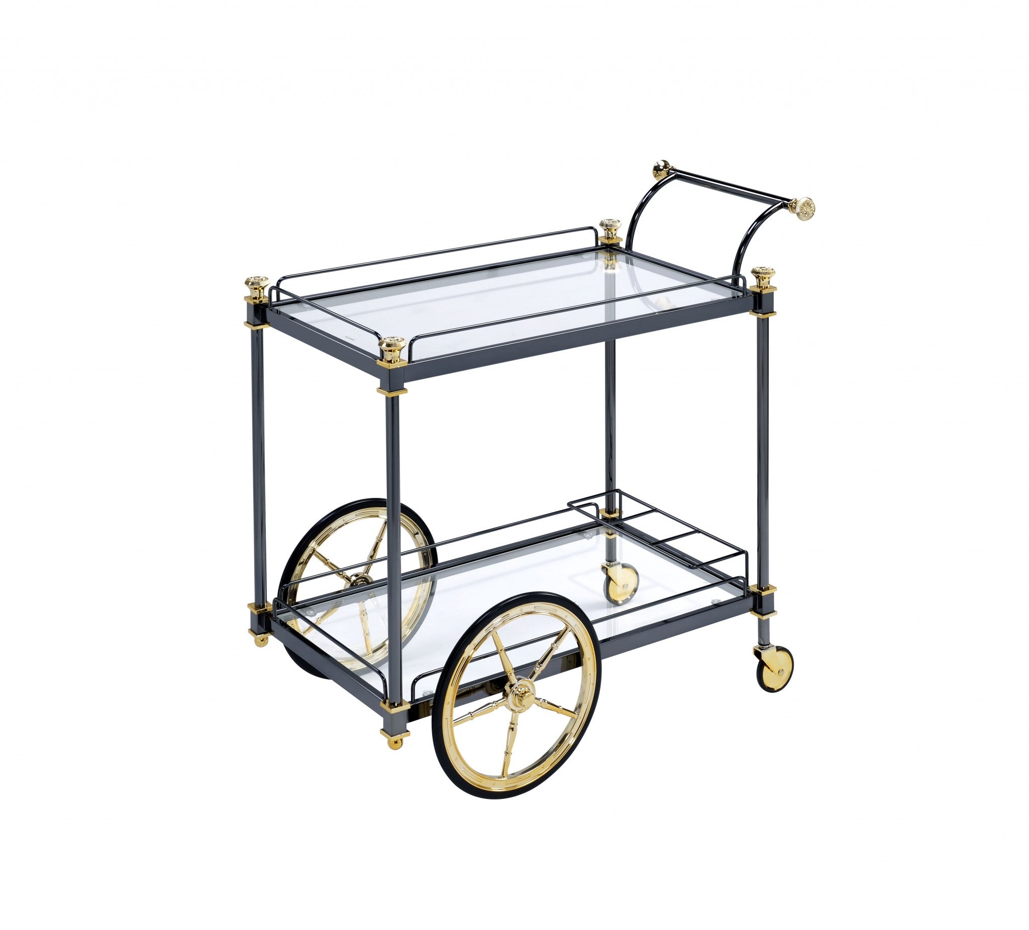 20' X 31' X 31' Black Gold Clear Glass Metal Casters Serving Cart