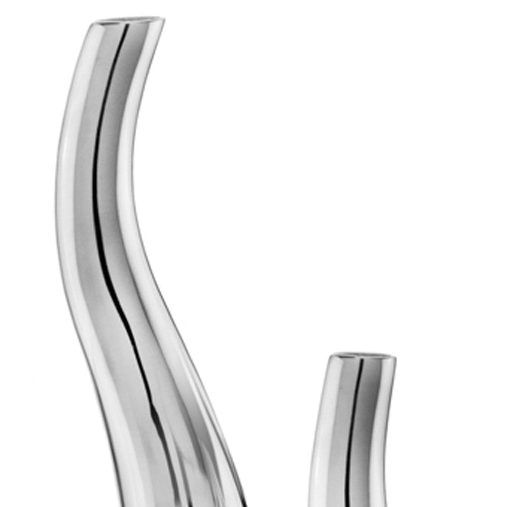 Set of 2 Modern Tall Silver Squiggly Vases