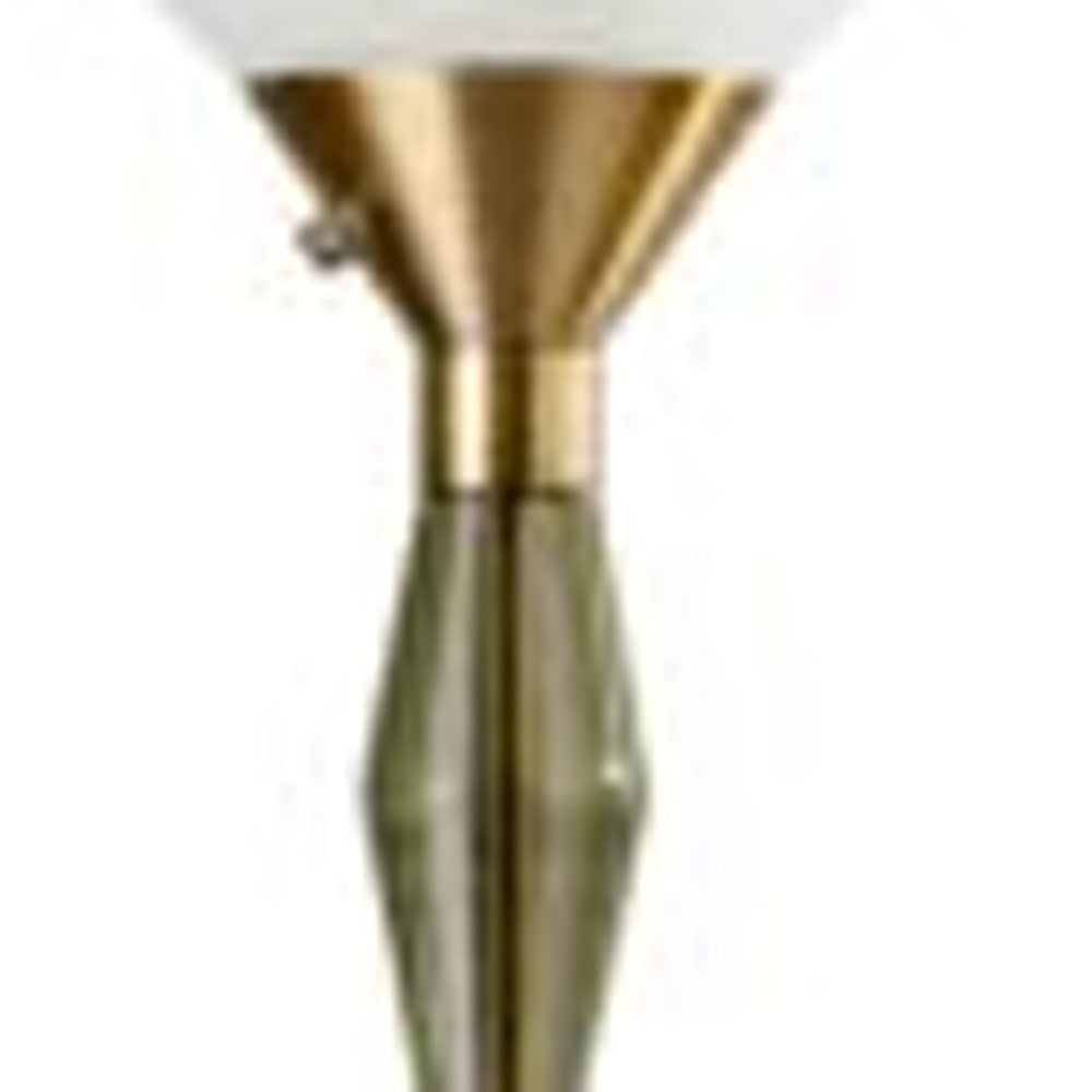 Green Glass Bauble Torchiere Floor Lamp in Burnished Brass Finish