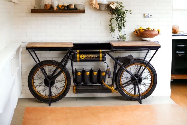 Black and Gold  Metal Mango Wood Bike Bar Counter