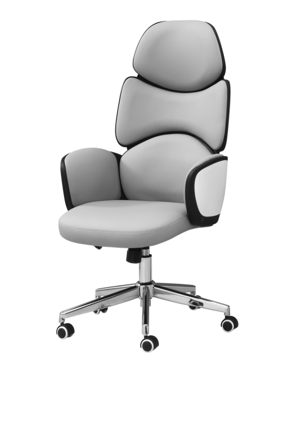 Grey Leather Look High Back Executive Office Chair