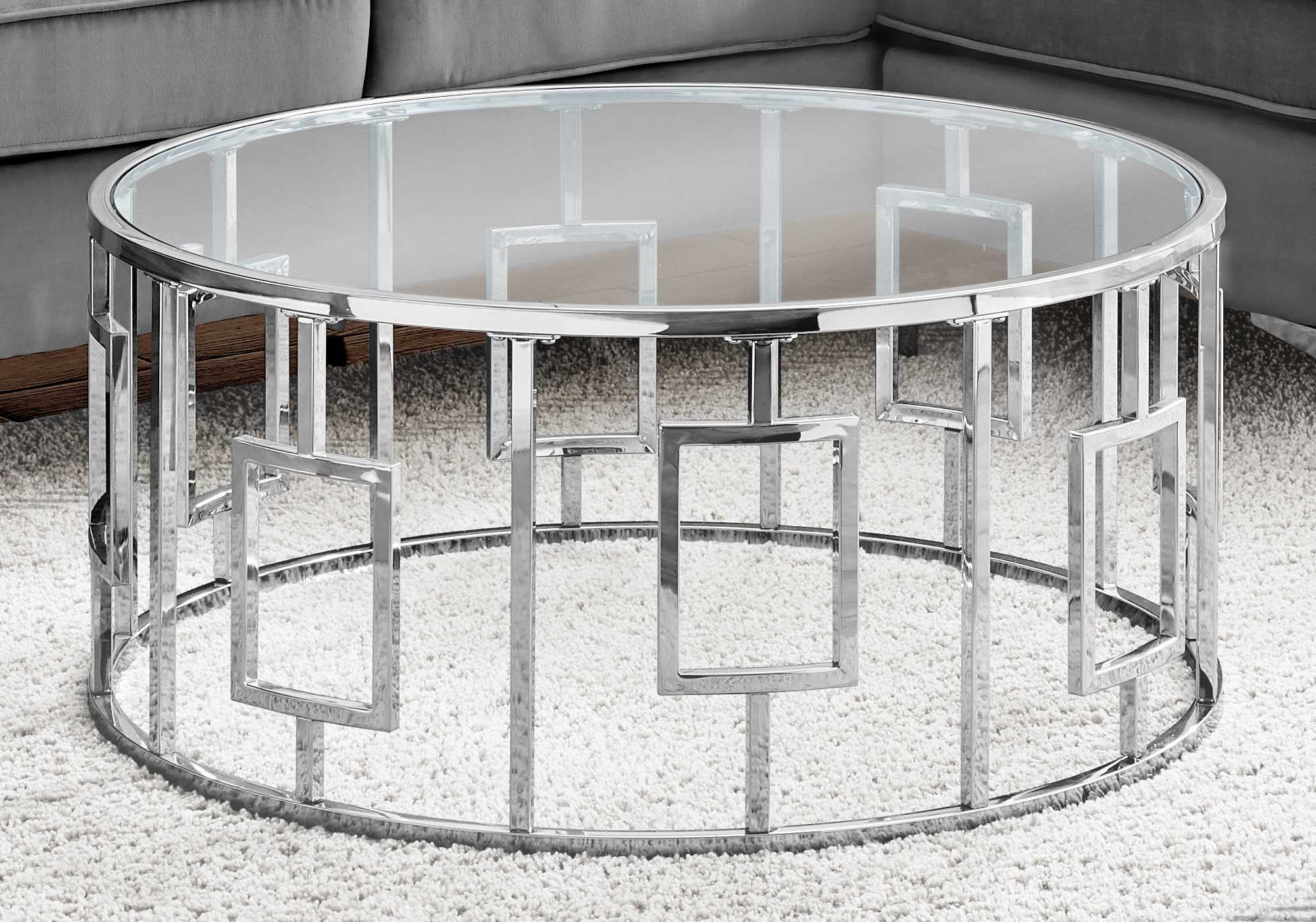 Glam Chrome and Glass Round Coffee Table