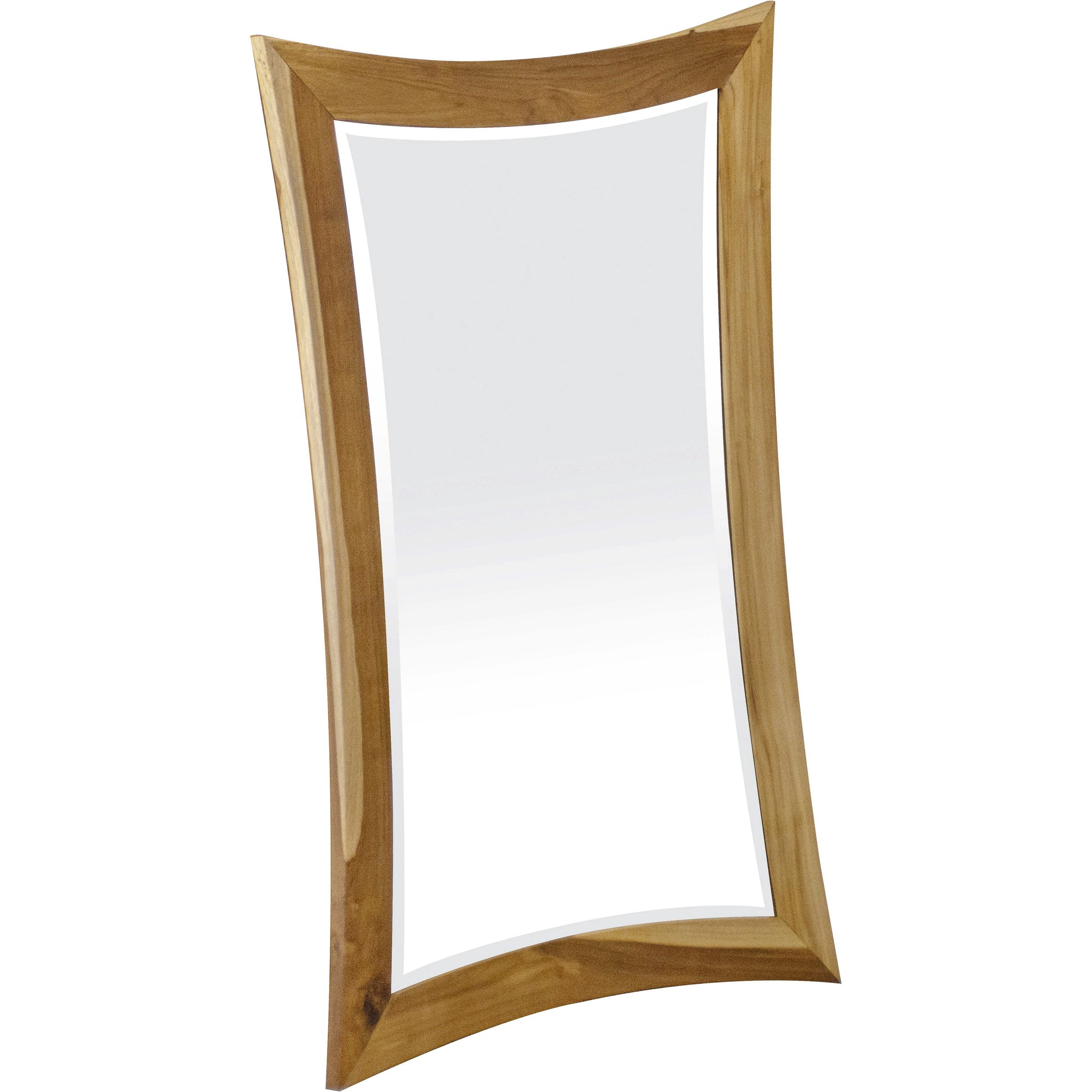Modern Curves Solid Teak Wall Mirror in Natural Finish