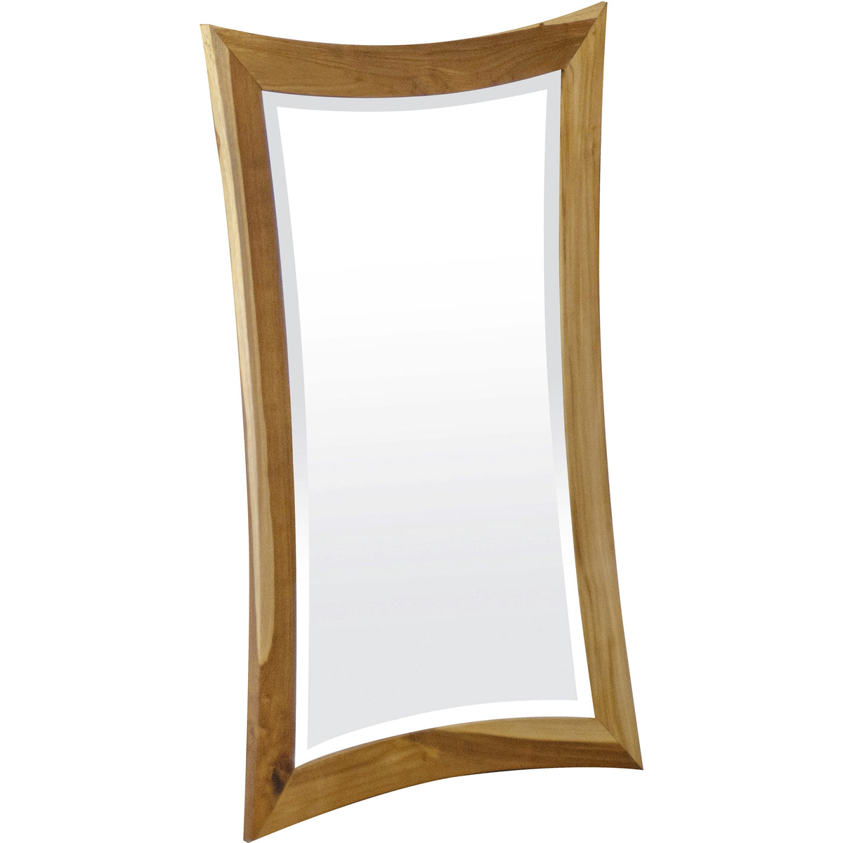 Modern Curves Solid Teak Wall Mirror in Natural Finish