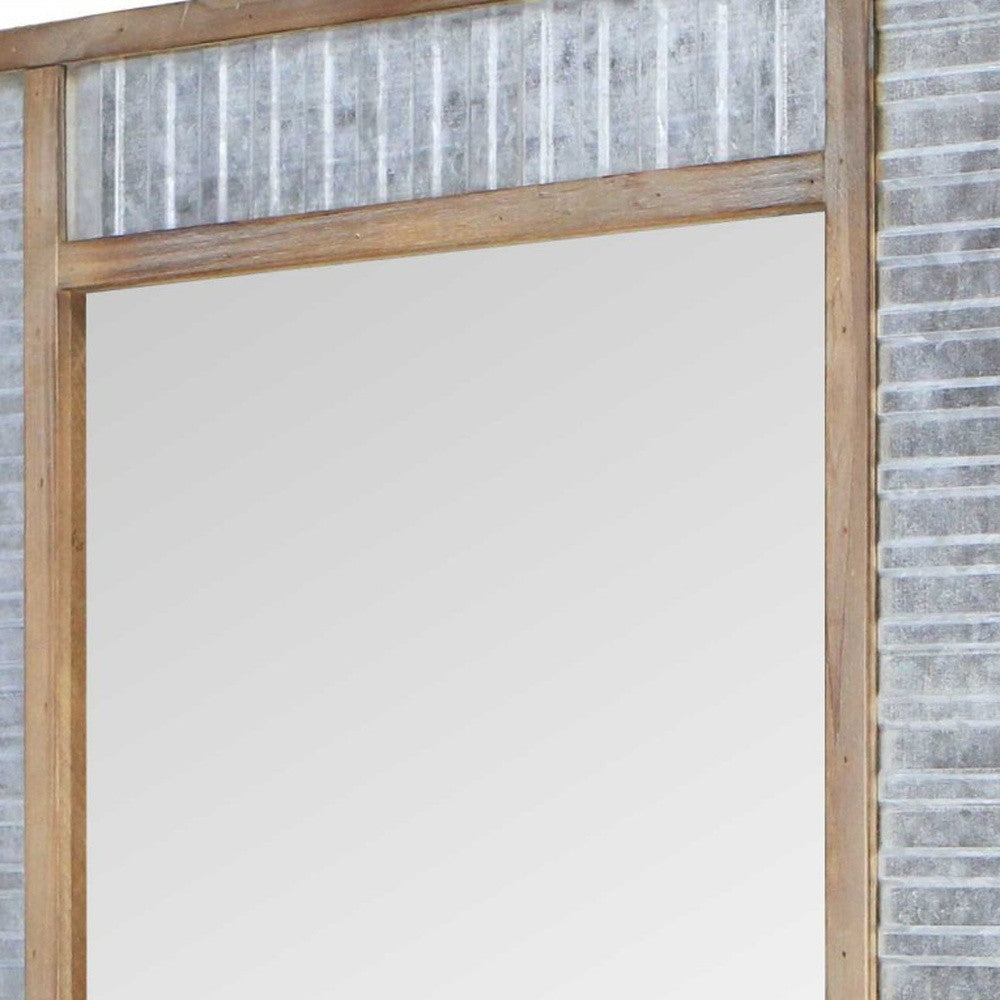 Modern Farmhouse Rectangular Wood and Galvanized Metal Wall Mirror