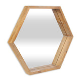 Modern Natural Wood Finish Hexagonal Wall Mirror