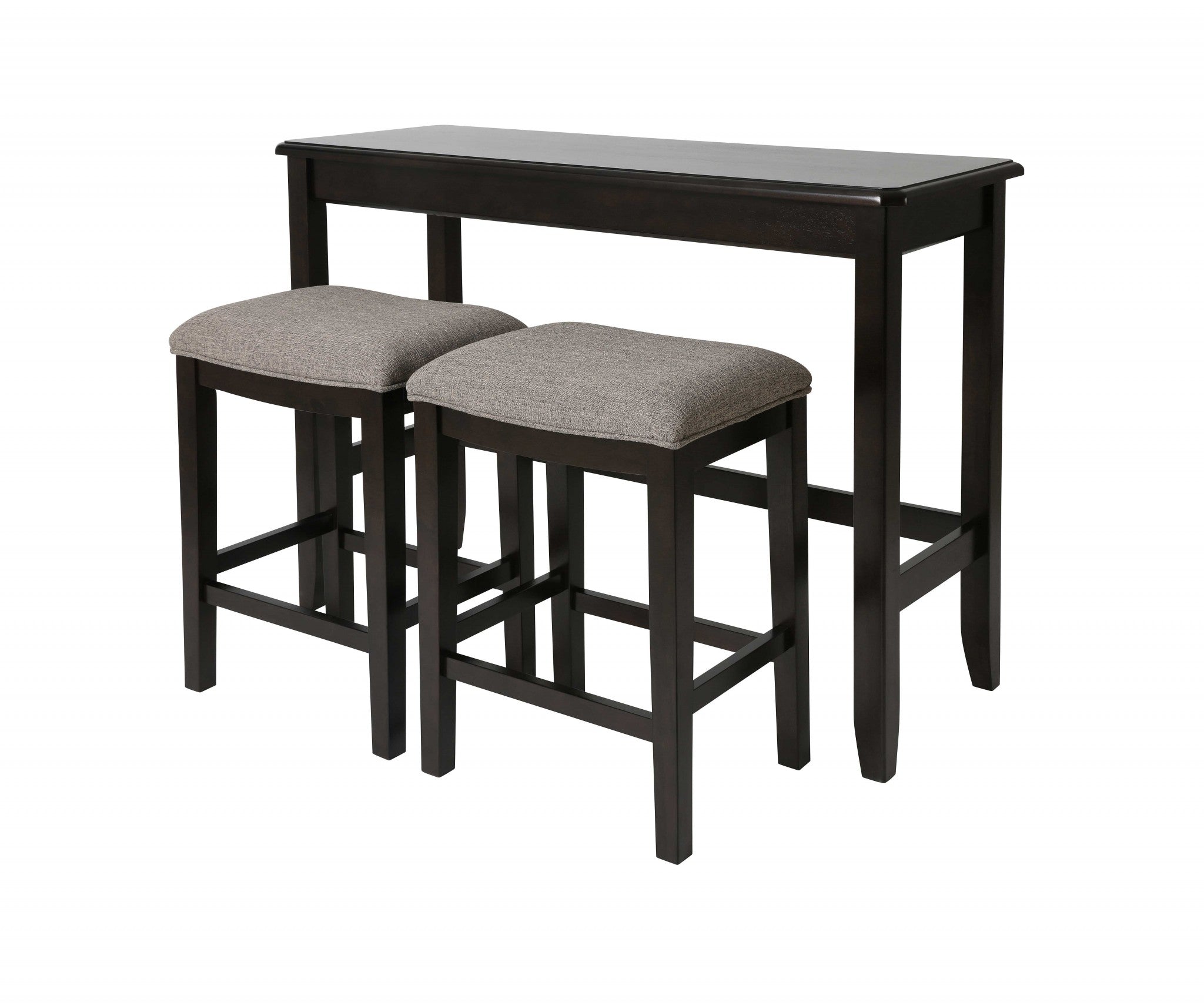 Perfecto Espresso Finish Sofa table with Two Bar Stools