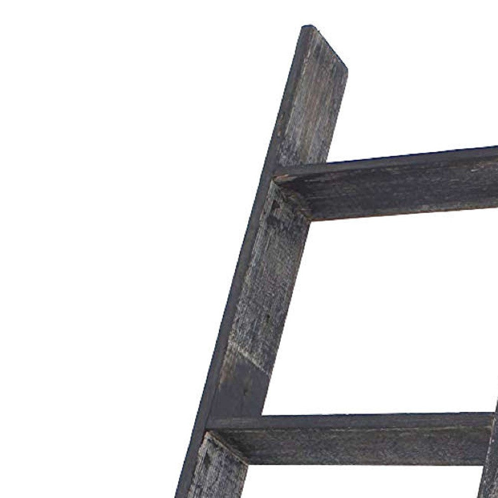 4 Step Blackwash Rustic Wood Ladder Shelf