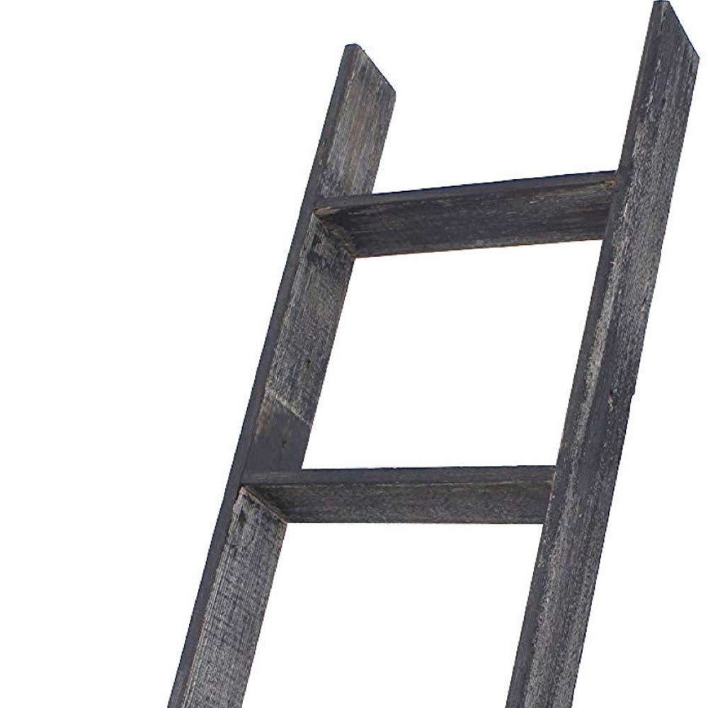 4 Step Blackwash Rustic Wood Ladder Shelf