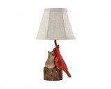 Two Red Cardinals Accent Lamp with White Shade