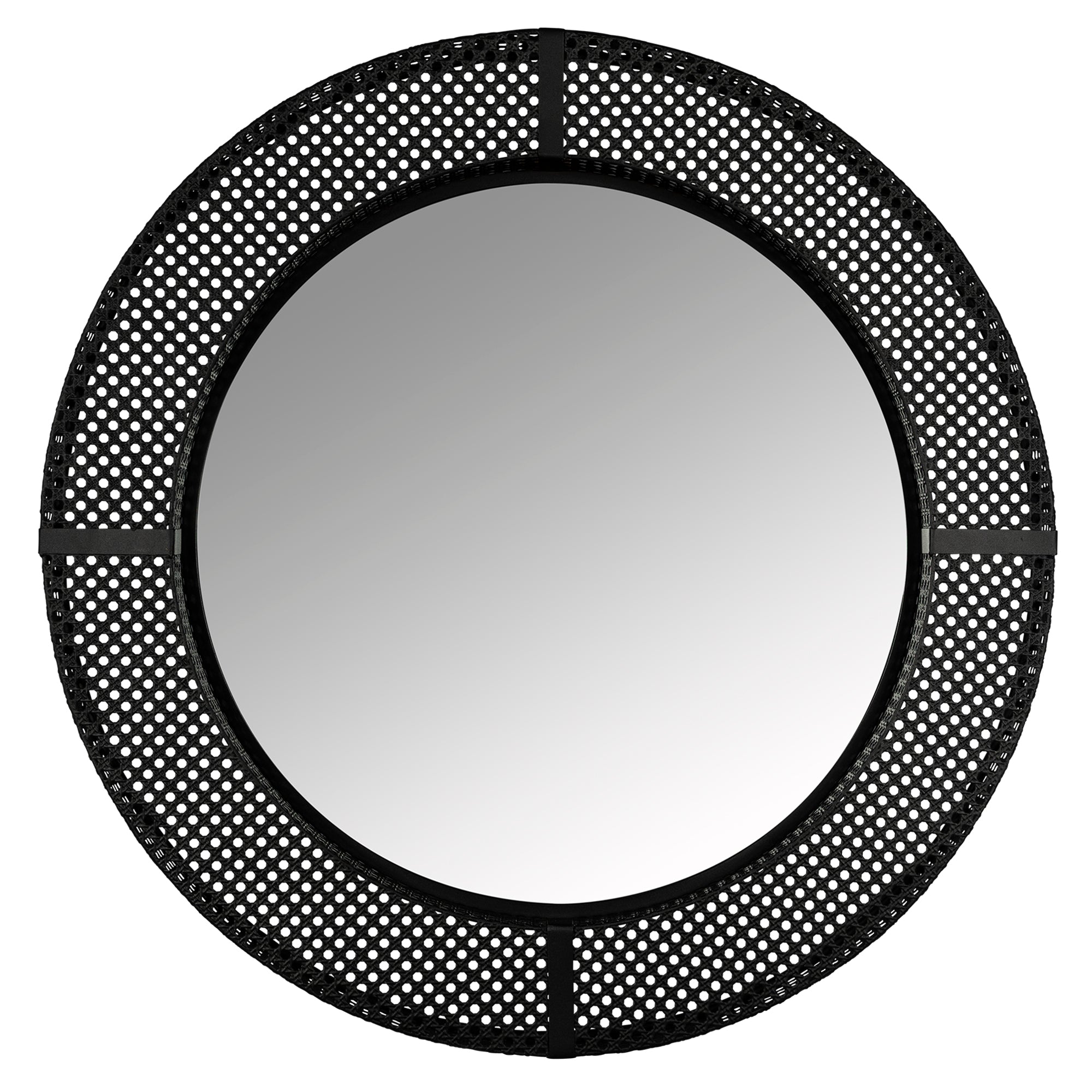 Black Metal Cane Webbing Round Wall Mirror