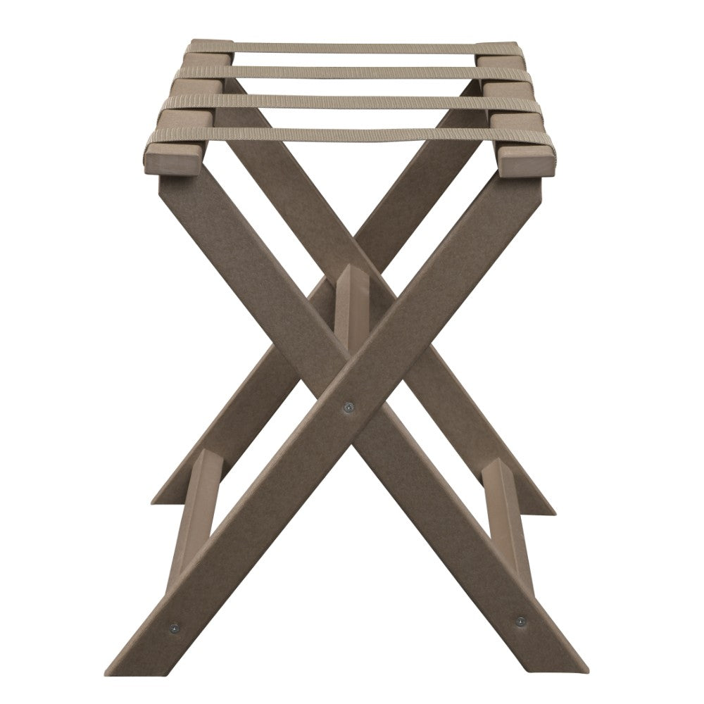 Earth Friendly Taupe Folding Luggage Rack with Dark Tan Straps