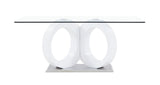 White tone Geometrical style base with Rectangular Glass top Dining Table
