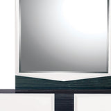 White and Grey Mirror with Rectangular Wood Trim