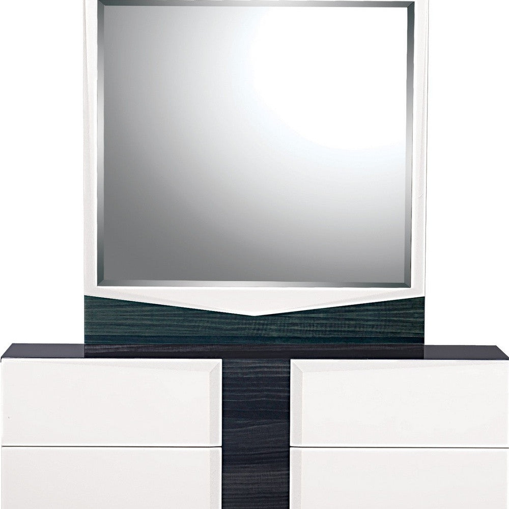 White and Grey Mirror with Rectangular Wood Trim