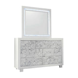 Modern White Mirror with Faux Marble Border Detail LED Lightning