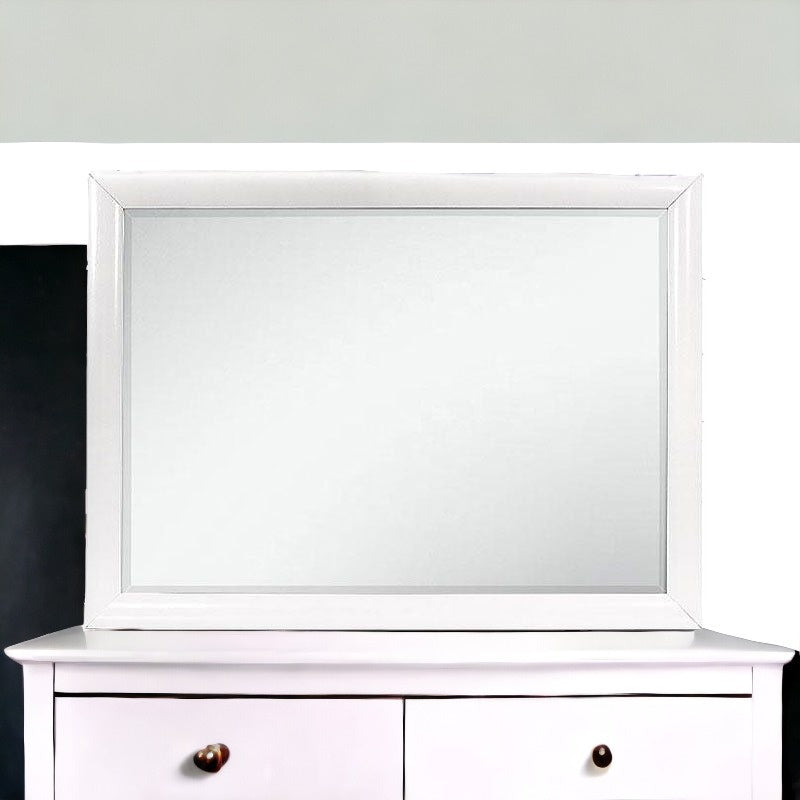 White Mirror with Rectangular Wood Trim