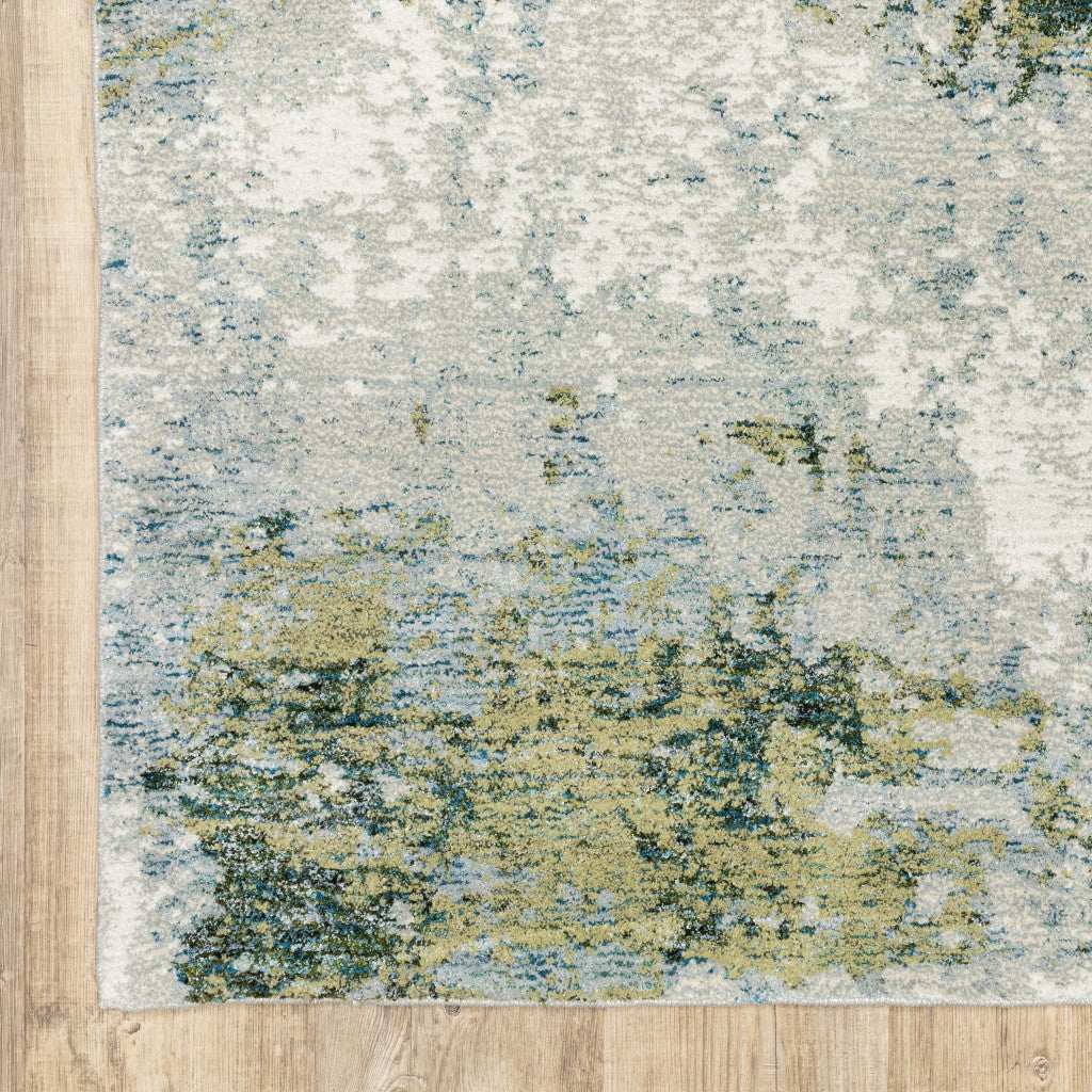 8? x 11? Blue and Sage Distressed Waves Indoor Area Rug