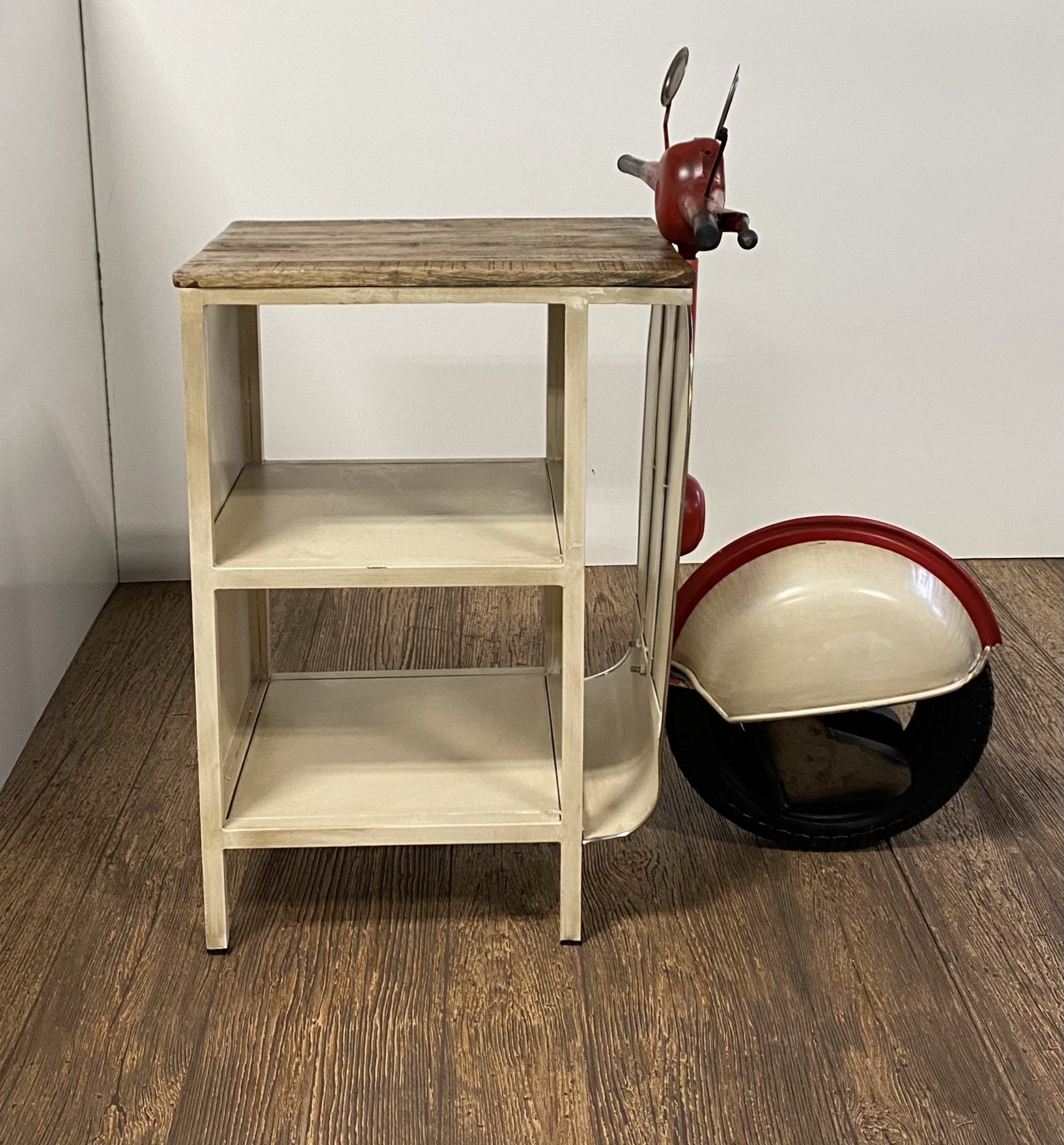 Rustic Red and Vanilla Scooter Cabinet