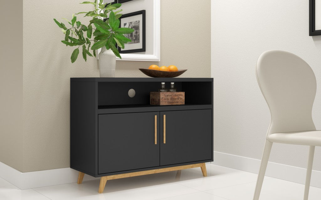Modern Black and Natural Two Door Console Table