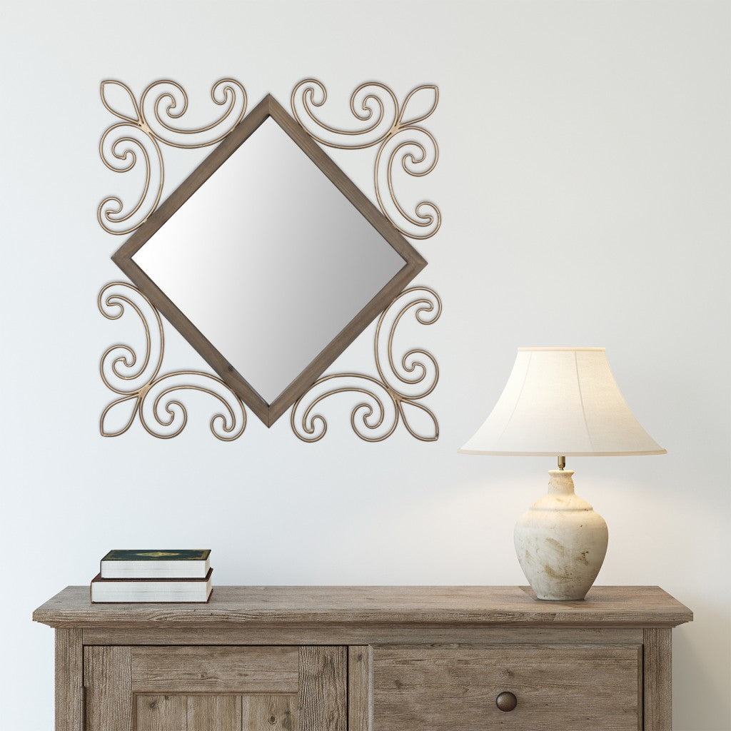 Traditional Diamond Wall Mirror with Metal Detailing