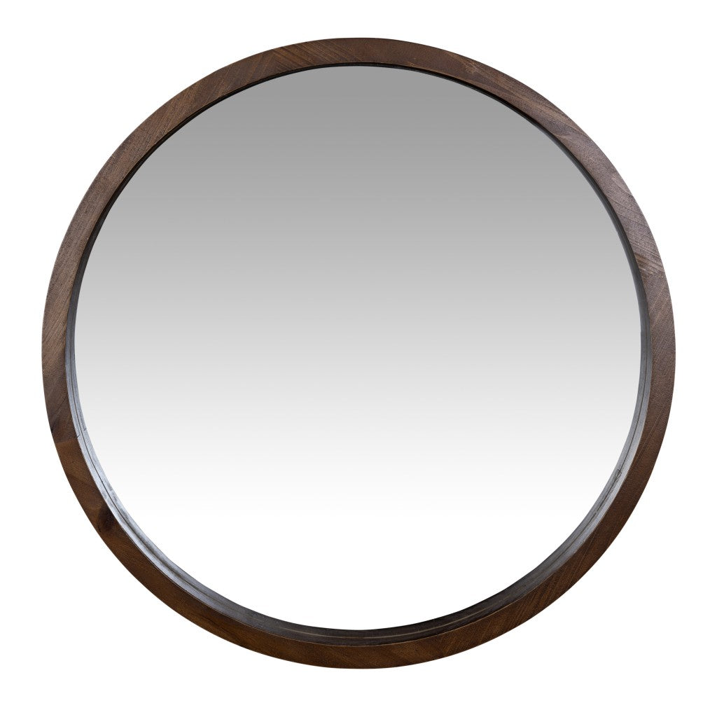 Simple Modern Dark Brown Round Wall Mirror
