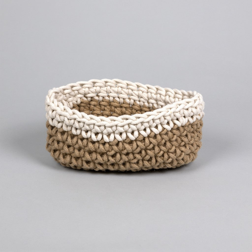 White and Beige Crochet Planter
