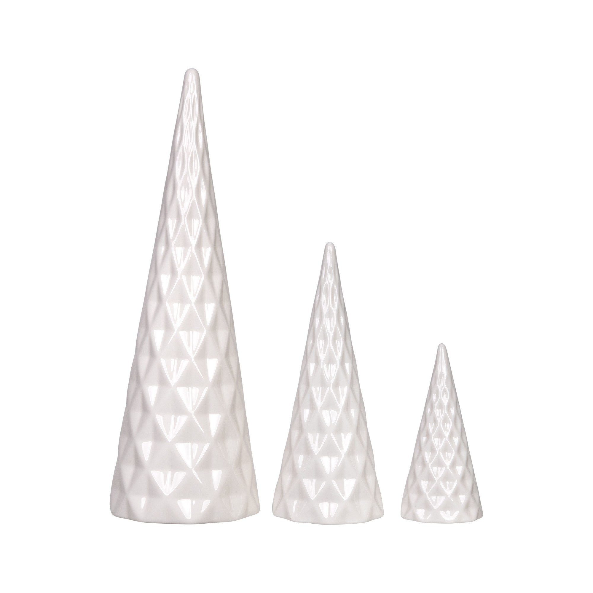 Set of Three White Ceramic Tree Décor Pieces