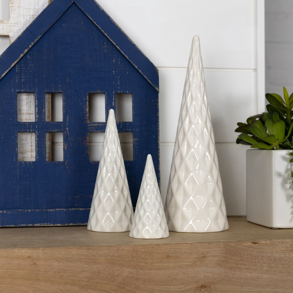 Set of Three White Ceramic Tree Décor Pieces