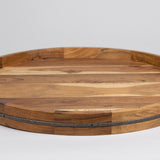 Minimalist Oval Wooden Tray with Iron Detail