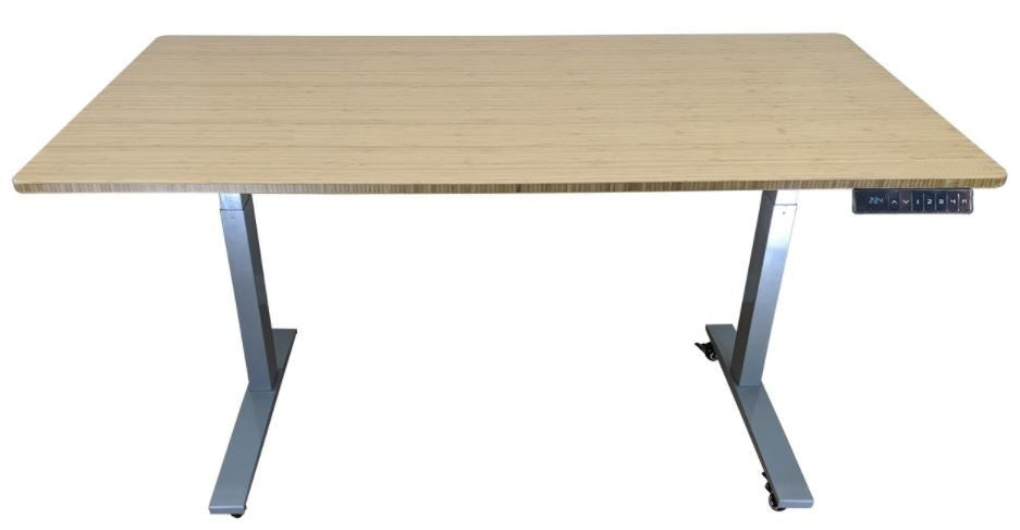 Gray and Natural Bamboo 45" Dual Motor Electric Office Adjustable Computer Desk