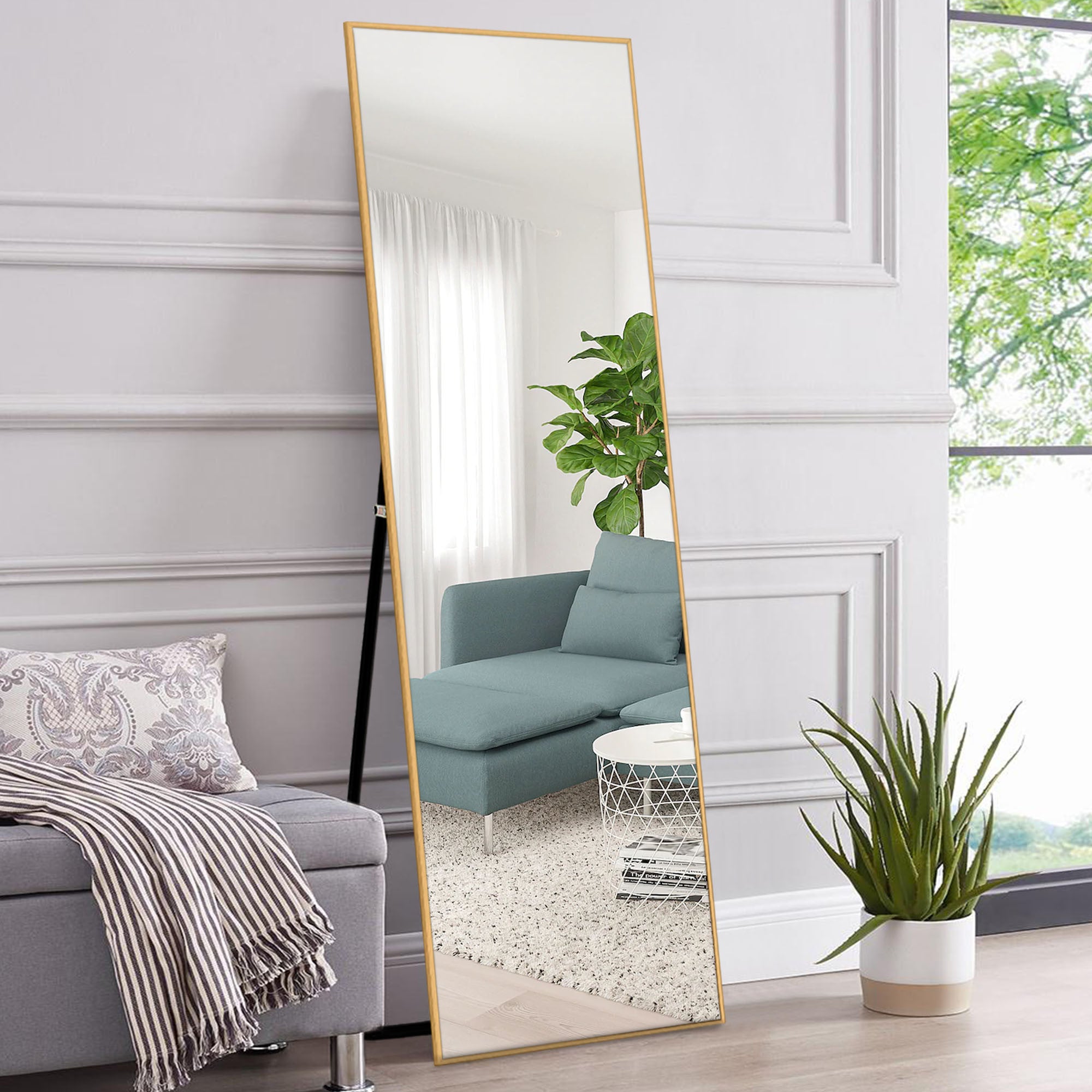 64" Sleek Gold Frame Full Length Mirror