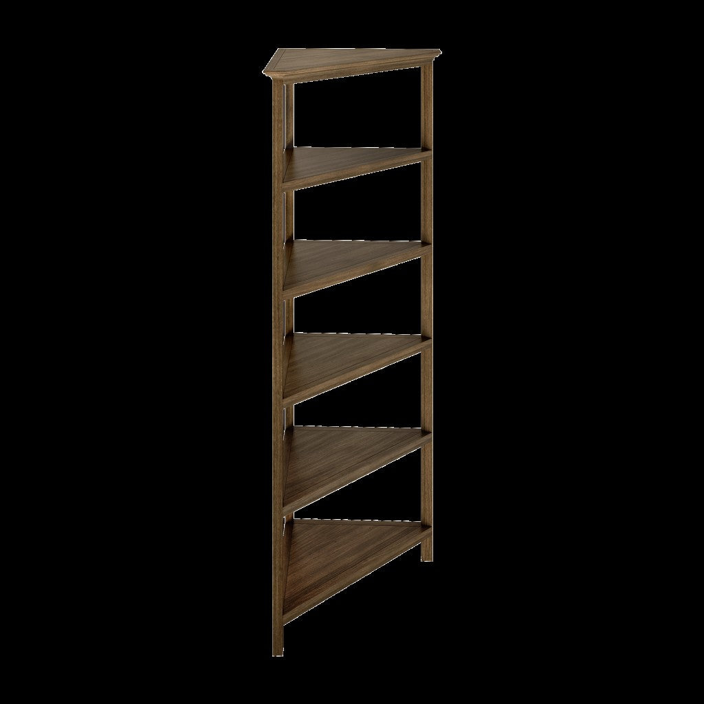 Walnut Five Tier Solid Wood Corner Bookcase