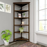 Walnut Five Tier Solid Wood Corner Bookcase