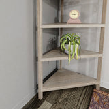 Gray Five Tier Solid Wood Corner Bookcase